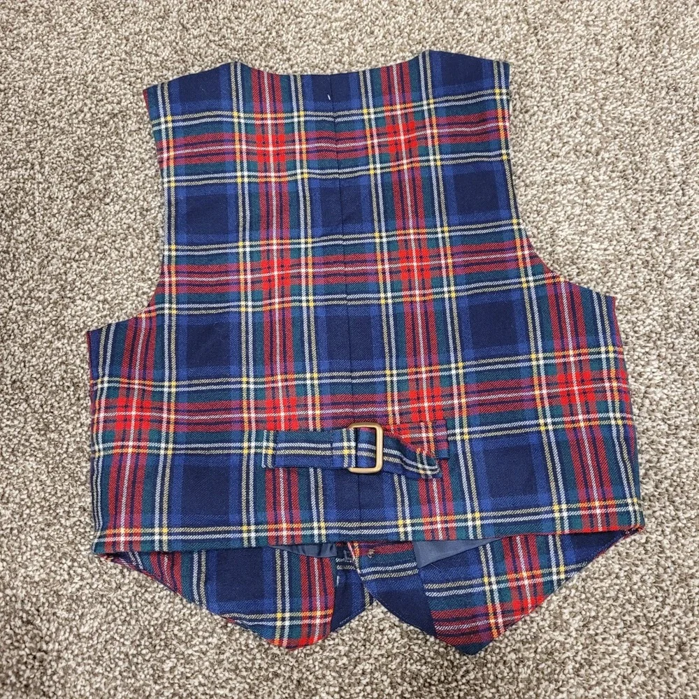 Janie and Jack Boys Navy Red Plaid 100% Wool Vest Size 3 Holiday Formal Dressy